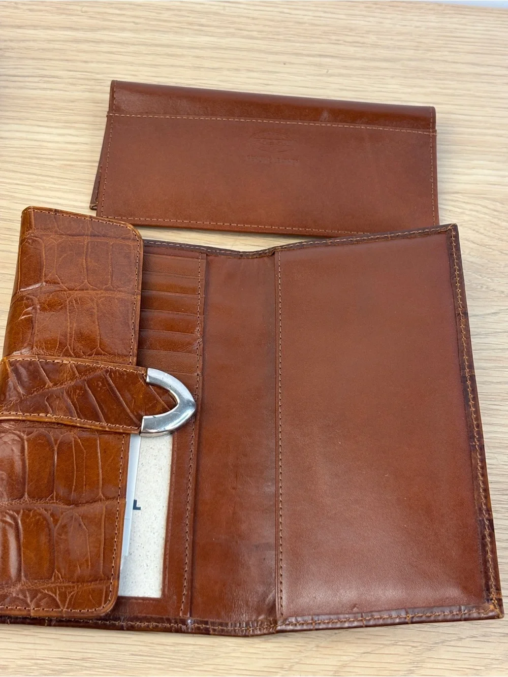 Vintage Y2K Croc-Embossed Brown‎ Fossil Continental Clutch Wallet NEW!
